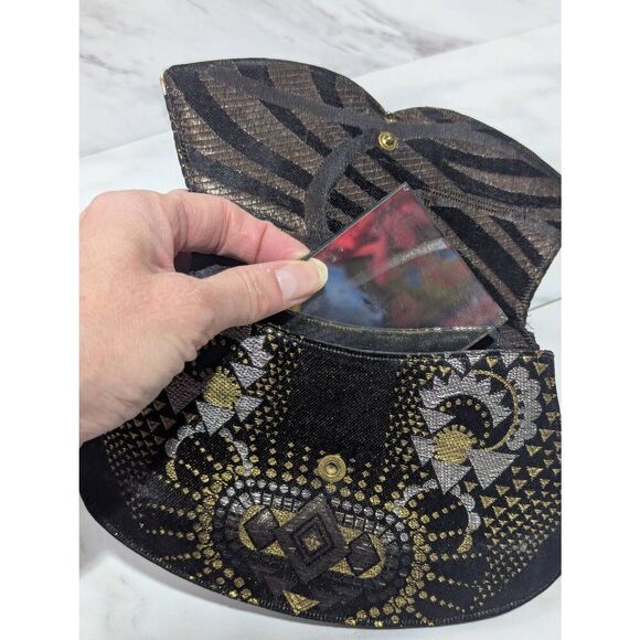 Vintage Black Silver Gold with Inside Mirror Fabric Evening Belt Bag - Picture 5 of 7